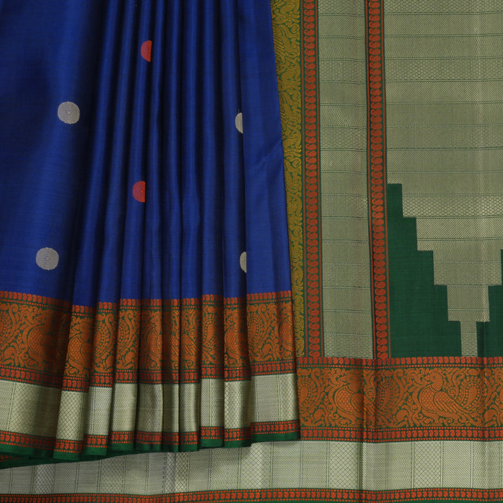 Hayagrivas Handloom Royal Blue Kanjivaram Silk Saree with Bottle Green Border KBF890H1-9