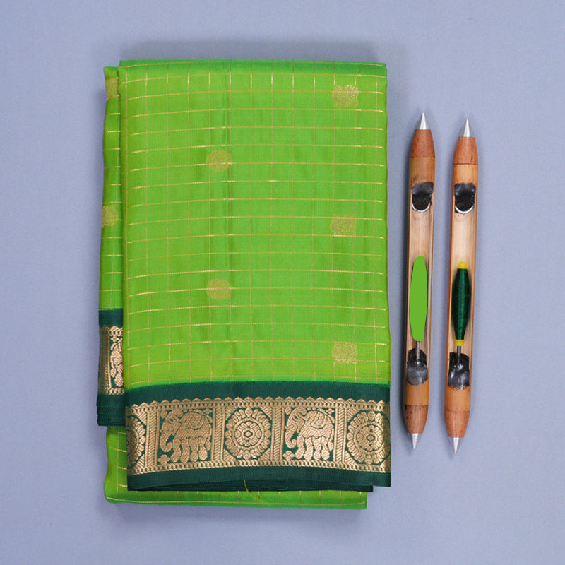 Hayagrivas Handloom Parrot Green Kanjivaram Silk Saree with Bottle Green Border KBF891H2-1