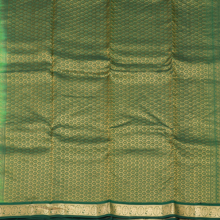 Hayagrivas Handloom Parrot Green Kanjivaram Silk Saree with Bottle Green Border KBF891H2-1