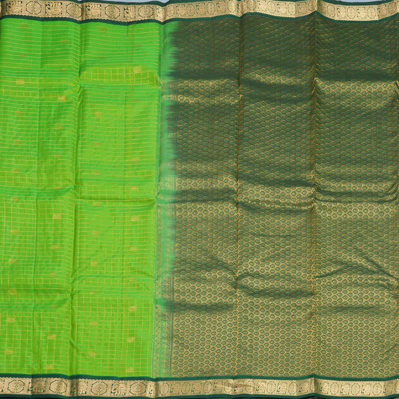 Hayagrivas Handloom Parrot Green Kanjivaram Silk Saree with Bottle Green Border KBF891H2-1