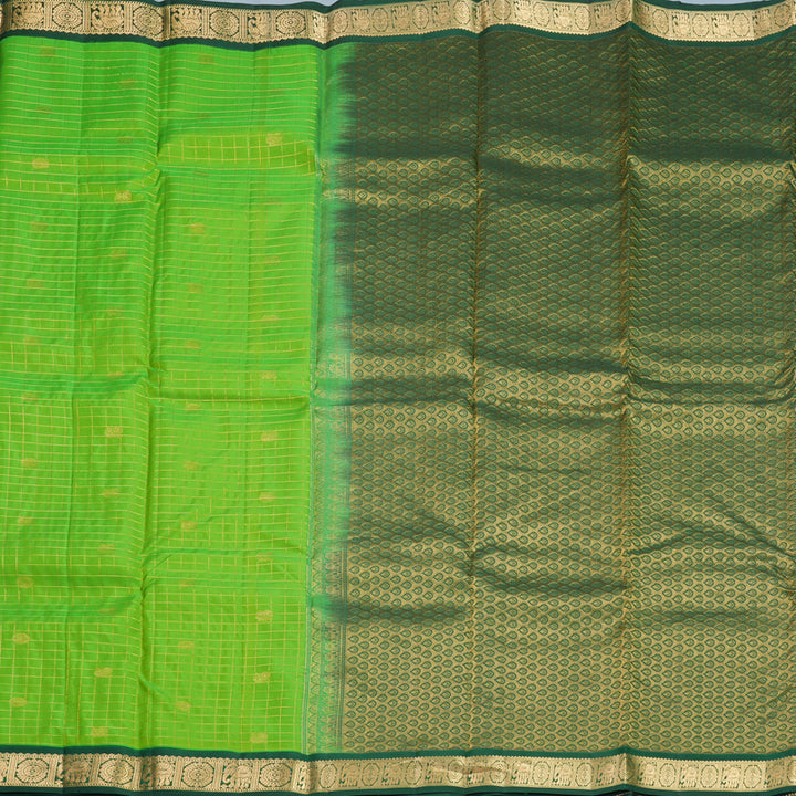 Hayagrivas Handloom Parrot Green Kanjivaram Silk Saree with Bottle Green Border KBF891H2-1