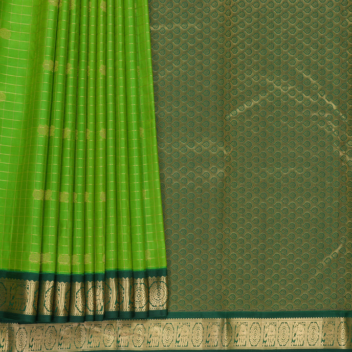 Hayagrivas Handloom Parrot Green Kanjivaram Silk Saree with Bottle Green Border KBF891H2-1