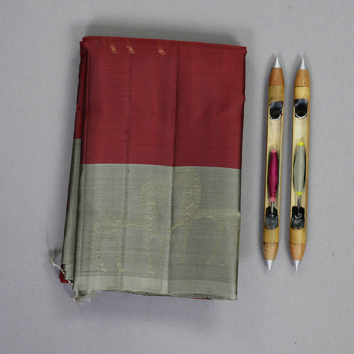 Hayagrivas Reddish-Pink Handloom Soft Silk Saree KBF892H1-8