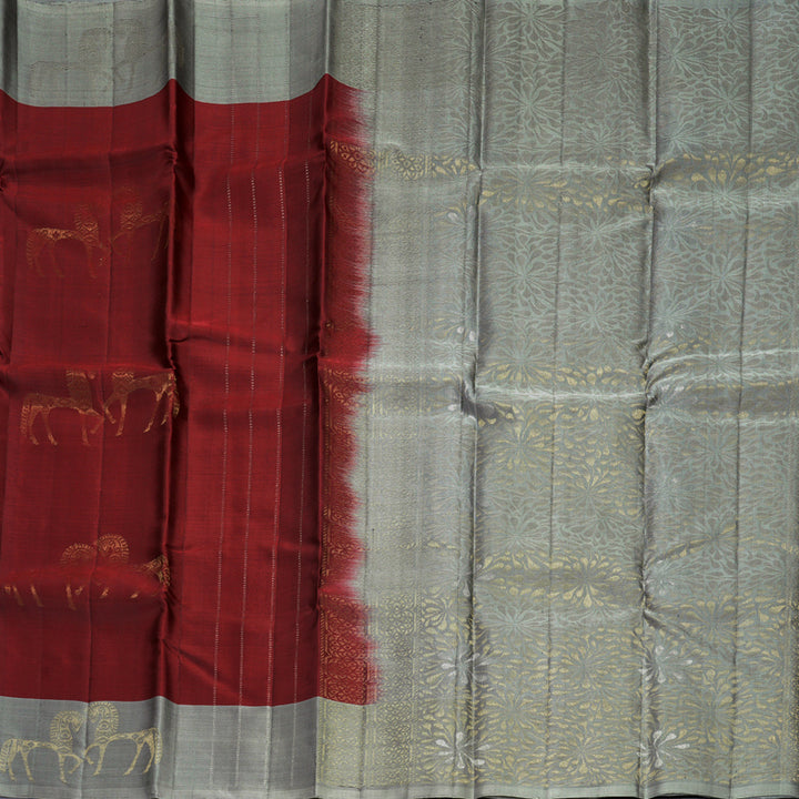 Hayagrivas Reddish-Pink Handloom Soft Silk Saree KBF892H1-8