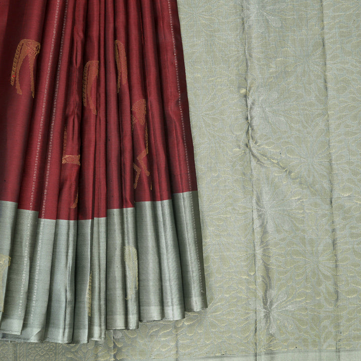 Hayagrivas Reddish-Pink Handloom Soft Silk Saree KBF892H1-8