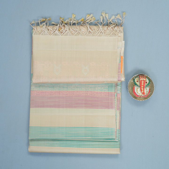 Hayagrivas Greige Handloom Soft Silk Saree KBF892H7-2