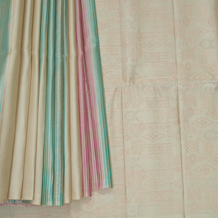Hayagrivas Greige Handloom Soft Silk Saree KBF892H7-2