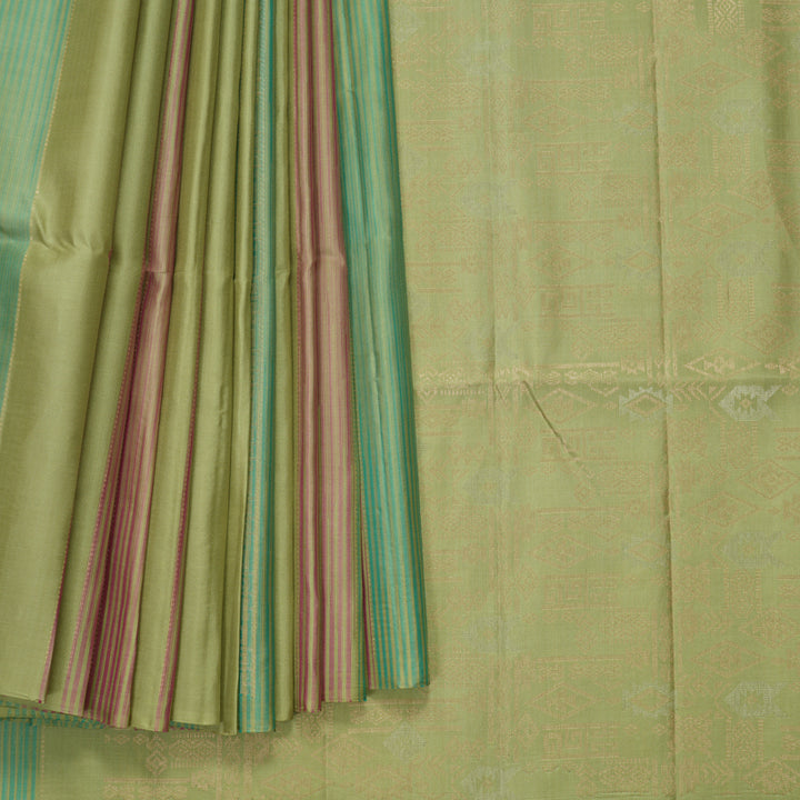 Hayagrivas Pastel Green Handloom Soft Silk Saree KBF892H7-3