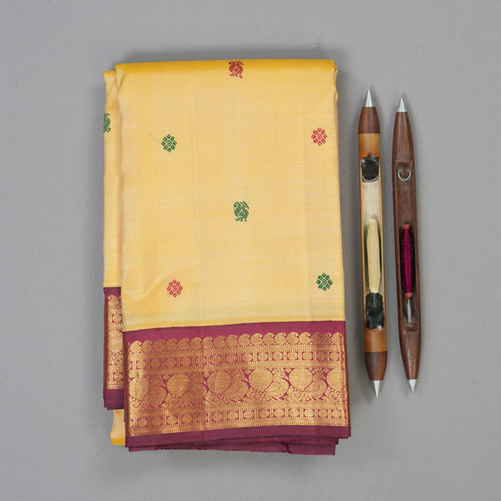 Hayagrivas Handloom Sandalwood Kanjivaram Silk Saree with Maroonish-Pink Border KBF89D7-1