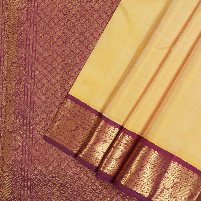 Hayagrivas Handloom Sandalwood Kanjivaram Silk Saree with Maroonish-Pink Border KBF89D7-1