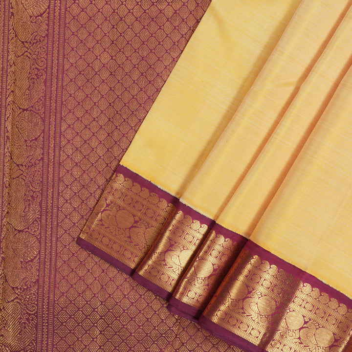 Hayagrivas Handloom Sandalwood Kanjivaram Silk Saree with Maroonish-Pink Border KBF89D7-1