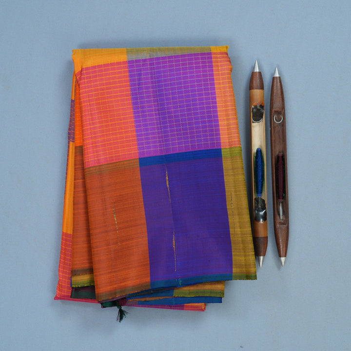 Hayagrivas Handloom Multicolour Checks Kanjivaram Silk Saree KBF8D1-1
