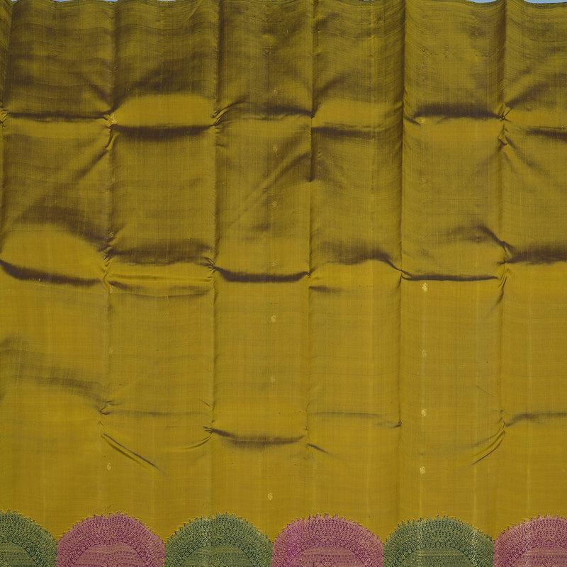 Hayagrivas Handloom Greenish-Yellow Kanjivaram Silk Saree with Multicolour Border KBF8D11-1
