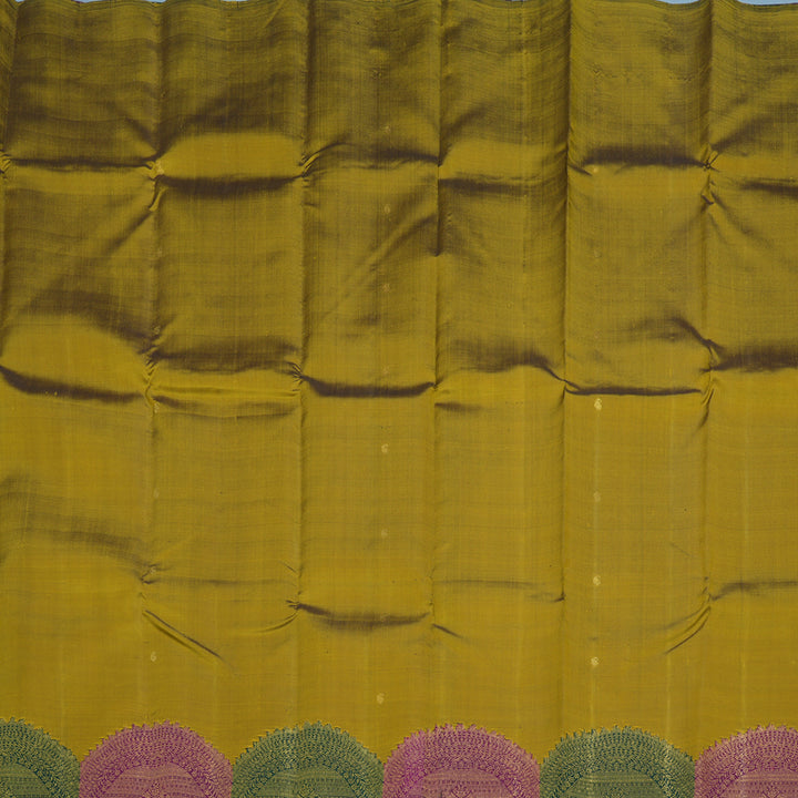 Hayagrivas Handloom Greenish-Yellow Kanjivaram Silk Saree with Multicolour Border KBF8D11-1
