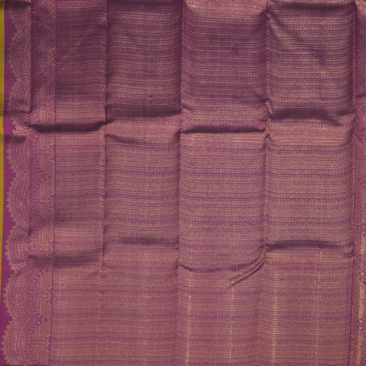 Hayagrivas Handloom Greenish-Yellow Kanjivaram Silk Saree with Multicolour Border KBF8D11-1