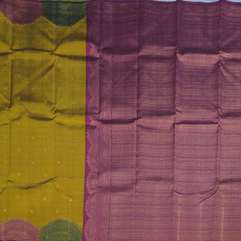 Hayagrivas Handloom Greenish-Yellow Kanjivaram Silk Saree with Multicolour Border KBF8D11-1