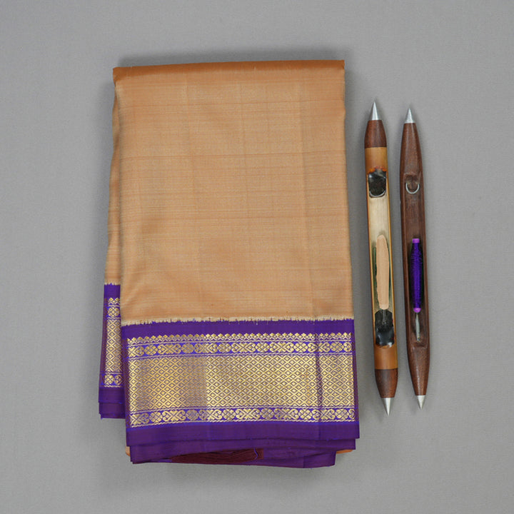Hayagrivas Handloom Beige Kanjivaram Silk Saree with MS Blue Border KBF8D3-1