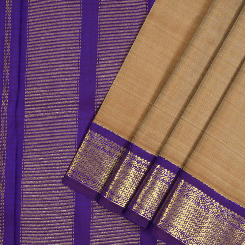 Hayagrivas Handloom Beige Kanjivaram Silk Saree with MS Blue Border KBF8D3-1