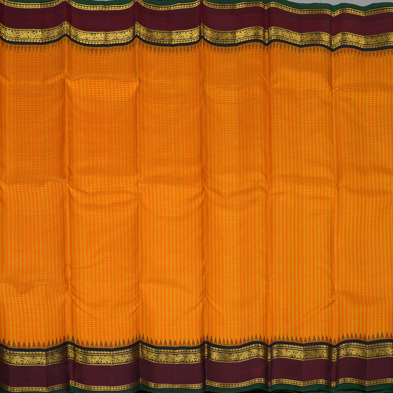 Hayagrivas Handloom Orange & Yellow Checks Kanjivaram Silk Saree with Wine Border KBF8D6-1