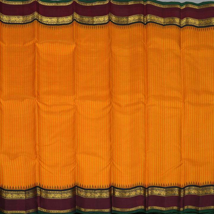 Hayagrivas Handloom Orange & Yellow Checks Kanjivaram Silk Saree with Wine Border KBF8D6-1