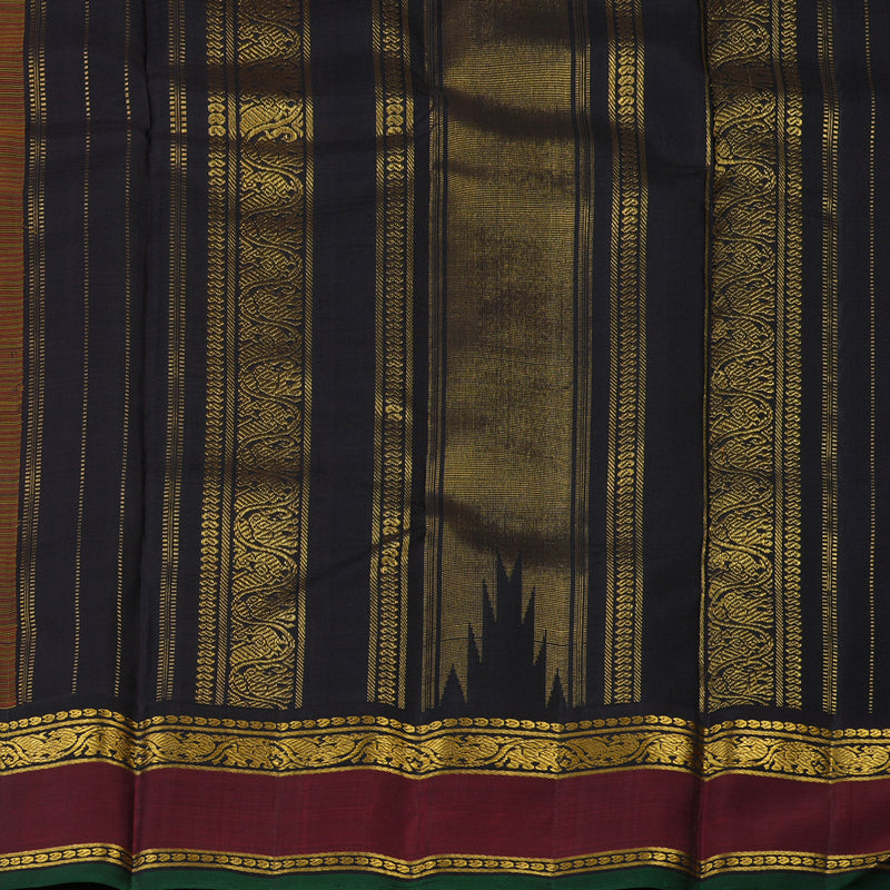 Hayagrivas Handloom Orange & Yellow Checks Kanjivaram Silk Saree with Wine Border KBF8D6-1