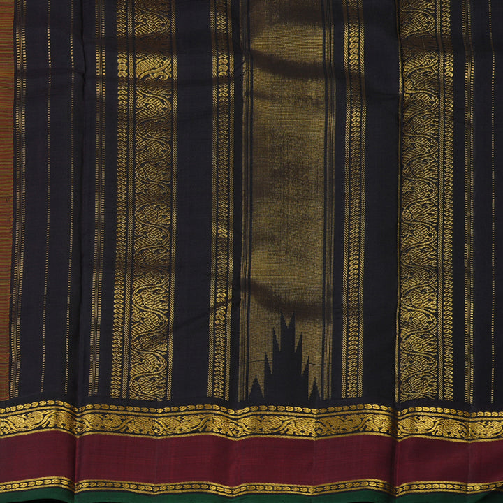 Hayagrivas Handloom Orange & Yellow Checks Kanjivaram Silk Saree with Wine Border KBF8D6-1