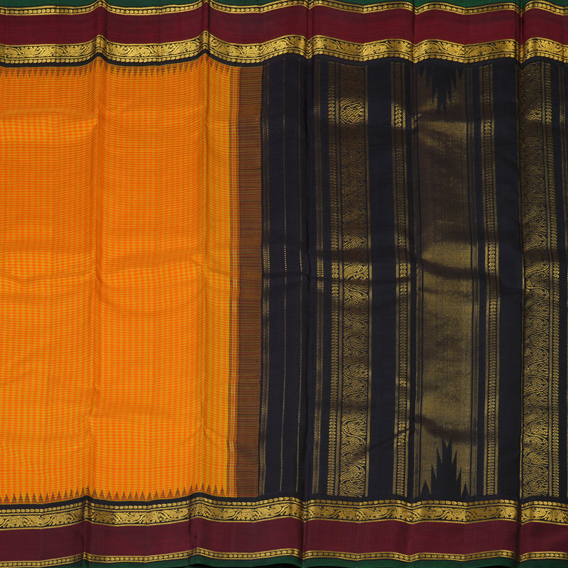 Hayagrivas Handloom Orange & Yellow Checks Kanjivaram Silk Saree with Wine Border KBF8D6-1