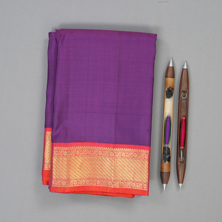 Hayagrivas Handloom Purple Kanjivaram Silk Saree with Orangish-Pink Border KBF8D8-1