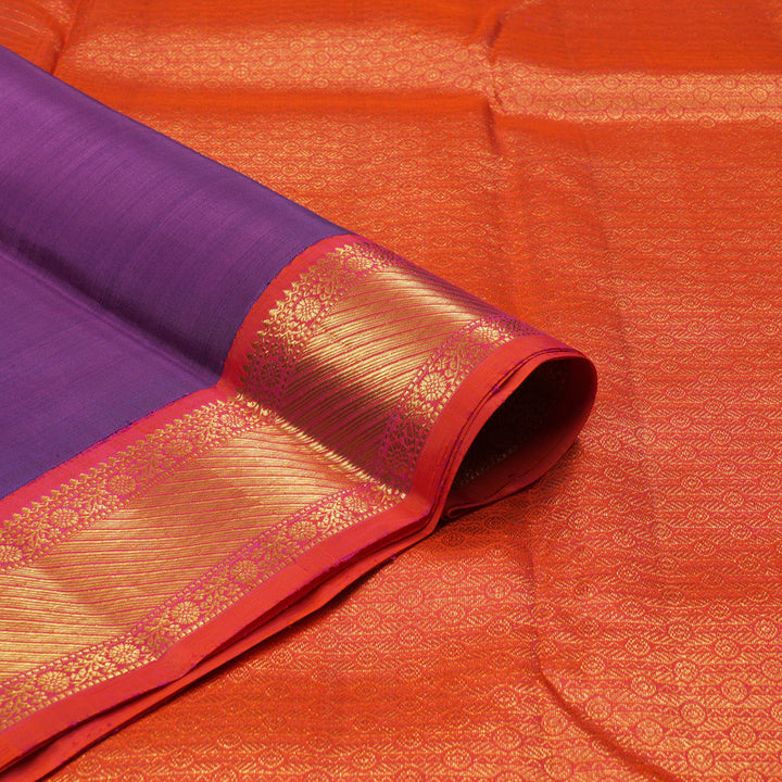 Hayagrivas Handloom Purple Kanjivaram Silk Saree with Orangish-Pink Border KBF8D8-1