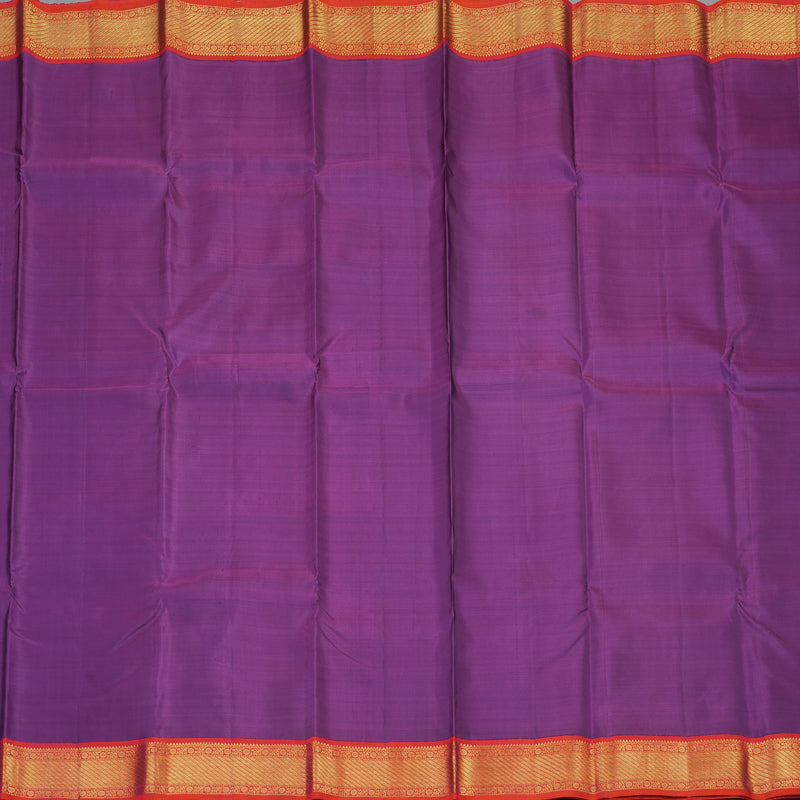 Hayagrivas Handloom Purple Kanjivaram Silk Saree with Orangish-Pink Border KBF8D8-1