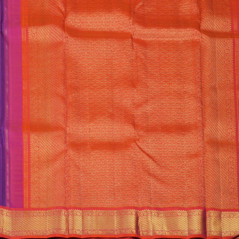 Hayagrivas Handloom Purple Kanjivaram Silk Saree with Orangish-Pink Border KBF8D8-1