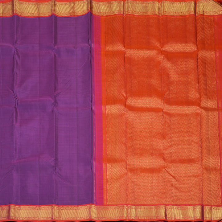 Hayagrivas Handloom Purple Kanjivaram Silk Saree with Orangish-Pink Border KBF8D8-1