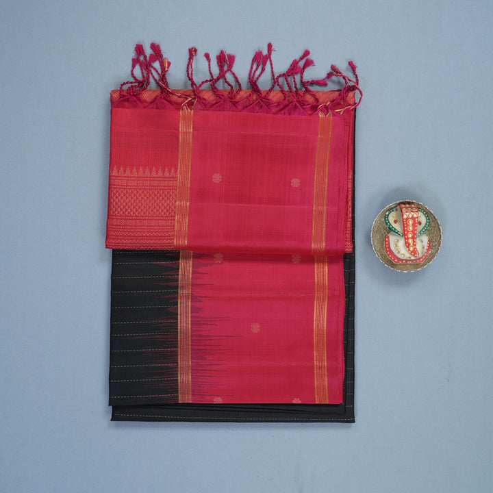 Hayagrivas Black Handloom Soft Silk Saree KBF901H3-1