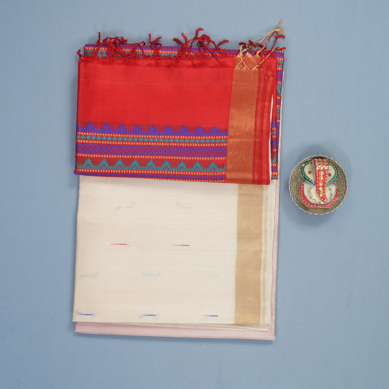 Hayagrivas Half-White Handloom Soft Silk Saree KBF901H4-1