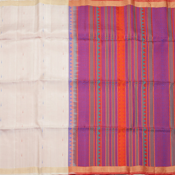 Hayagrivas Half-White Handloom Soft Silk Saree KBF901H4-1