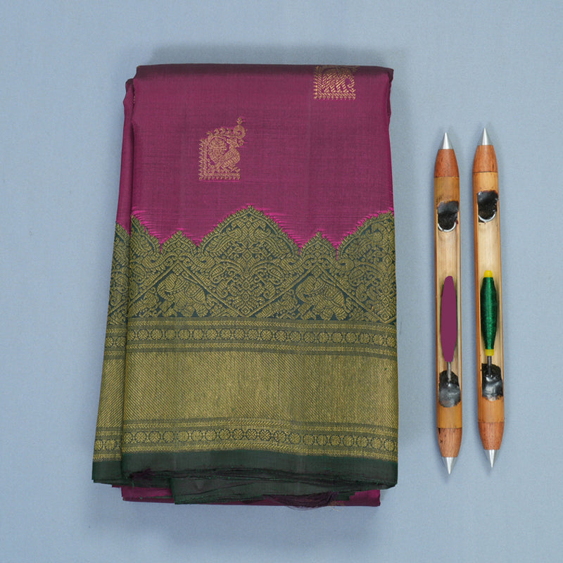 Hayagrivas Handloom Purple Kanjivaram Silk Saree with Bottle Green Border KBF903H1-1