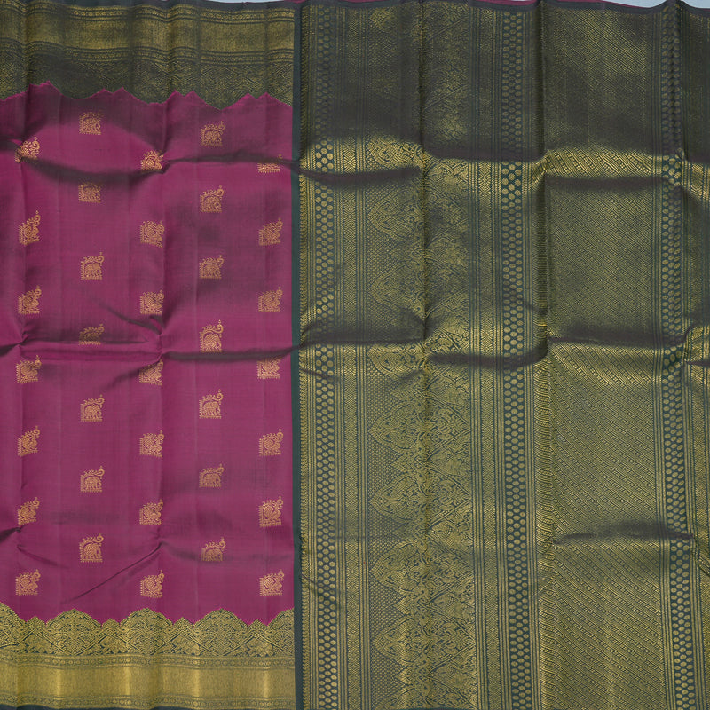 Hayagrivas Handloom Purple Kanjivaram Silk Saree with Bottle Green Border KBF903H1-1
