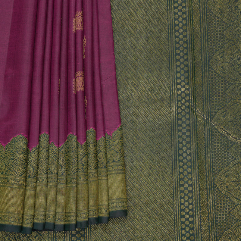 Hayagrivas Handloom Purple Kanjivaram Silk Saree with Bottle Green Border KBF903H1-1