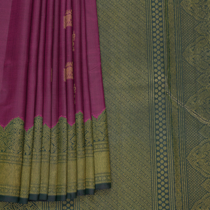 Hayagrivas Handloom Purple Kanjivaram Silk Saree with Bottle Green Border KBF903H1-1