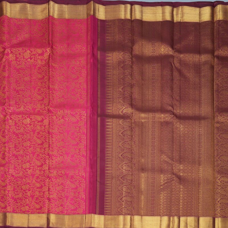 Hayagrivas Handloom Magenta-Pink Kanjivaram Silk Saree with Purple Border KBF903H3-1