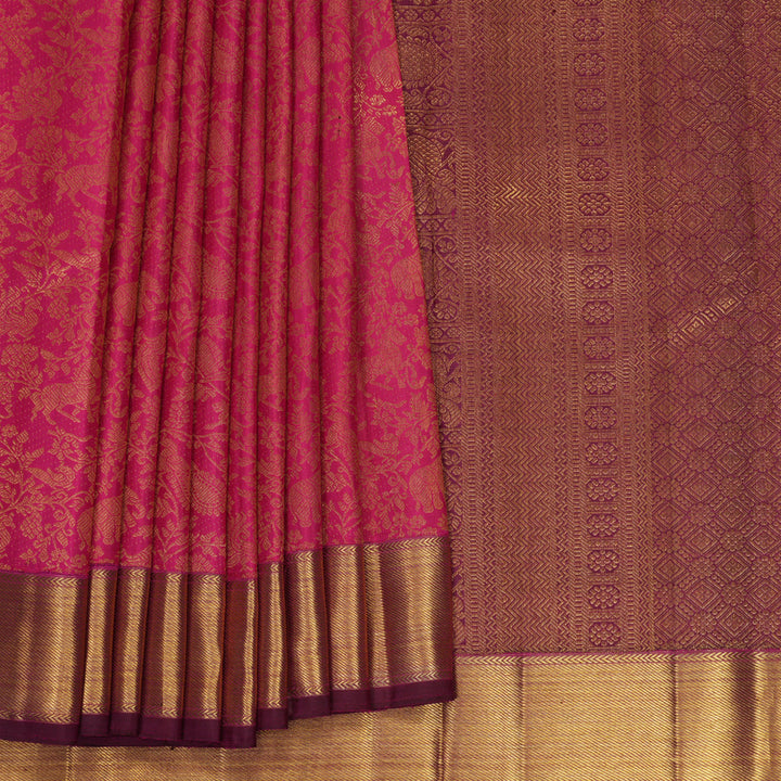 Hayagrivas Handloom Magenta-Pink Kanjivaram Silk Saree with Purple Border KBF903H3-1