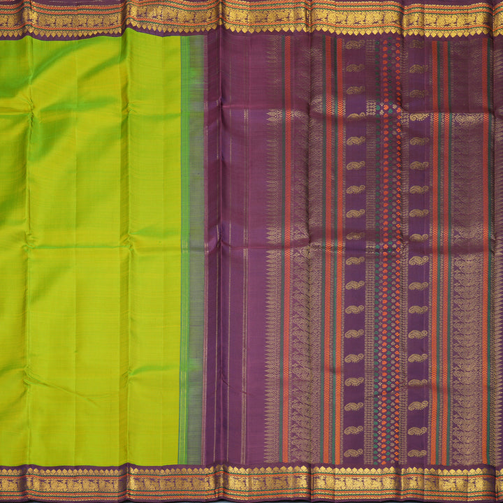 Hayagrivas Handloom Fluorescent Green Kanjivaram Silk Saree with Purple Border KBF903H4-1