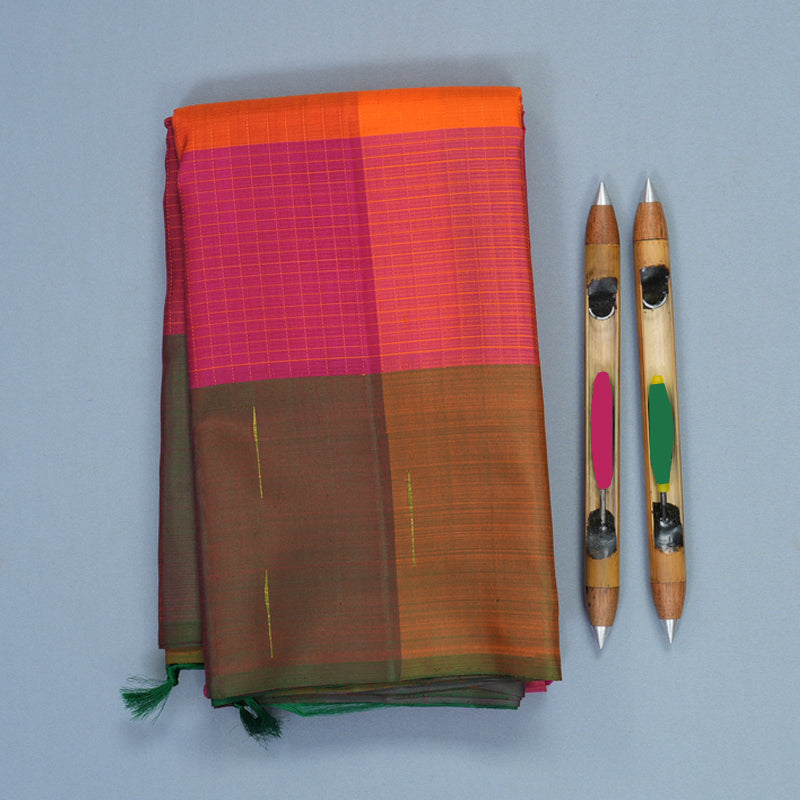 Hayagrivas Handloom Multicolour Checks Kanjivaram Silk Saree with Multicolour Border KBF903H7-1