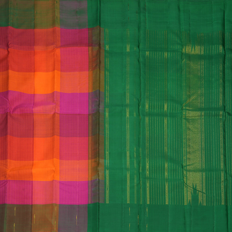 Hayagrivas Handloom Multicolour Checks Kanjivaram Silk Saree with Multicolour Border KBF903H7-1