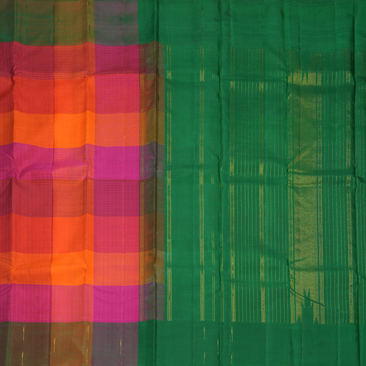 Hayagrivas Handloom Multicolour Checks Kanjivaram Silk Saree with Multicolour Border KBF903H7-1
