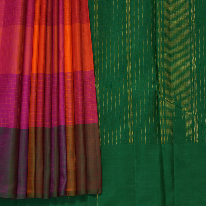 Hayagrivas Handloom Multicolour Checks Kanjivaram Silk Saree with Multicolour Border KBF903H7-1
