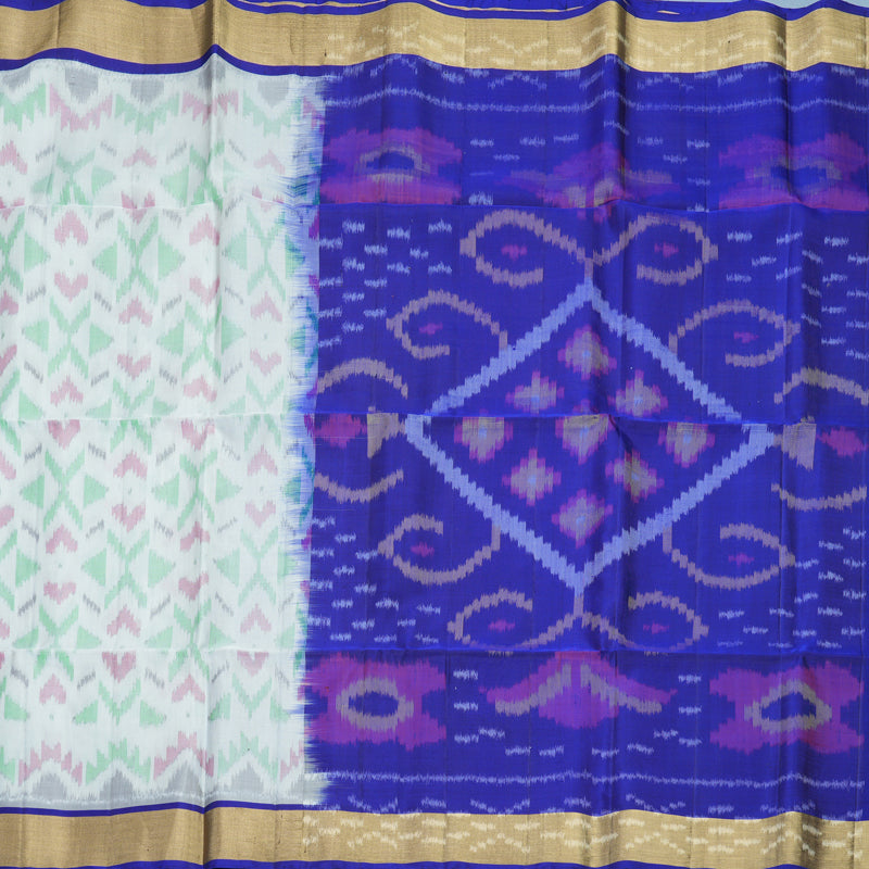 Hayagrivas White Handloom Ikkat Soft Silk Saree KBF909H1-12