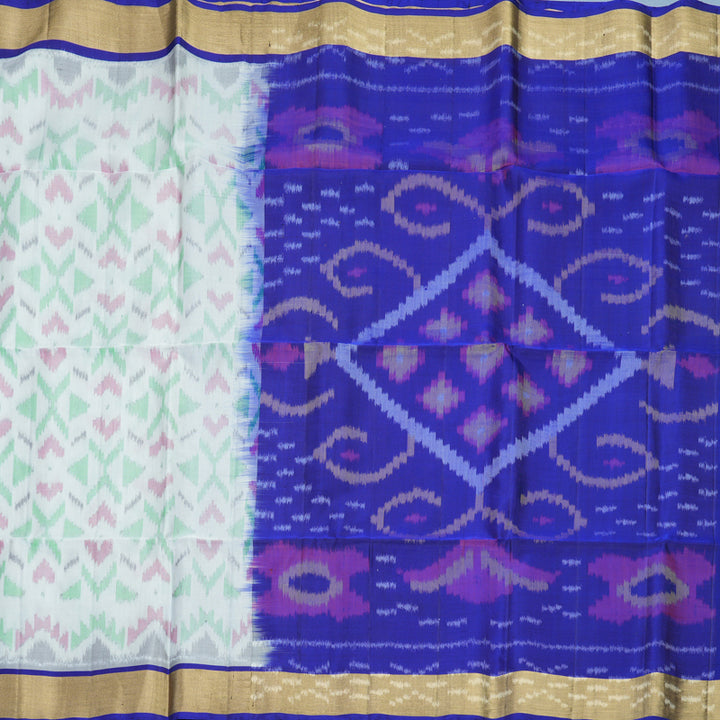 Hayagrivas White Handloom Ikkat Soft Silk Saree KBF909H1-12