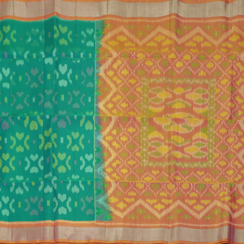 Hayagrivas Sea Green Handloom Ikkat Soft Silk Saree KBF909H1-21
