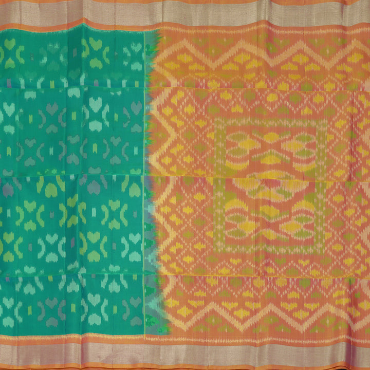Hayagrivas Sea Green Handloom Ikkat Soft Silk Saree KBF909H1-21